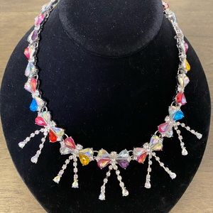 New sparkly Betsy Johnson multiple bow rhinestone colorful necklace NWT